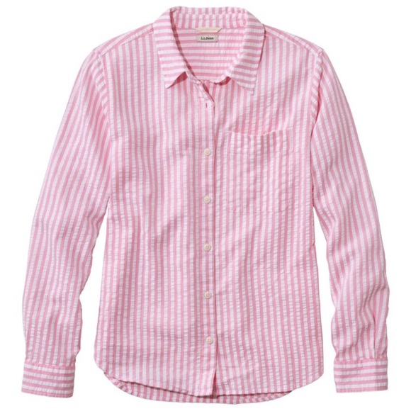 L.L. Bean Tops - LL Bean Premium Washable Linen Shirt Long Sleeve Red White Stripe S Small